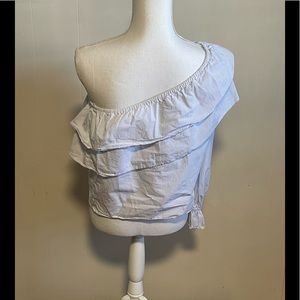 Who what wear one shoulder tier blouse, Women’s size xs, blue/white pinstripe